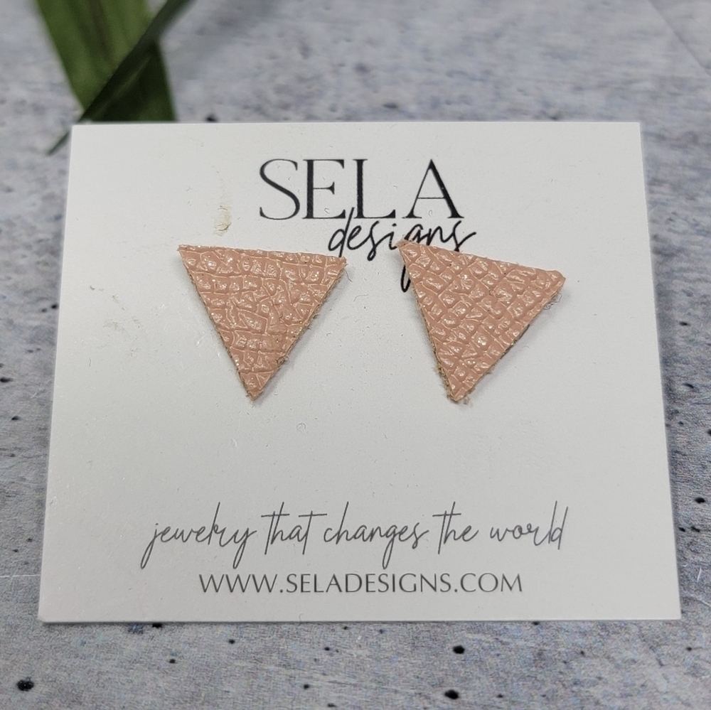 NEW Sela Designs |Ll Champagne Leather Triangle Studs